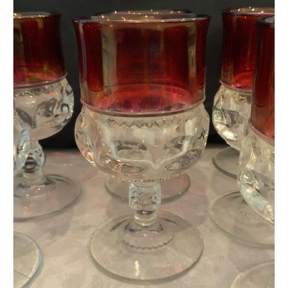 Tiffin Franciscan Kings Crown Thumb Print Ruby Flashed Water Goblets Set of 8